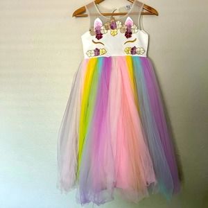 Girls Unicorn Princess Dress (custom) rainbow 🌈 skirt Size 14/140.